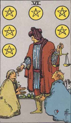 Six of Pentacles - Tarot Card by Card - Tarot Card meanings 