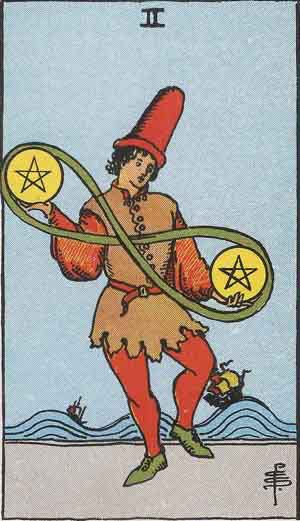 Which tarot cards indicate travel? Two of Pentacles