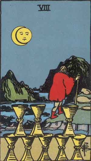 Which tarot cards indicate travel? Eight of Cups 